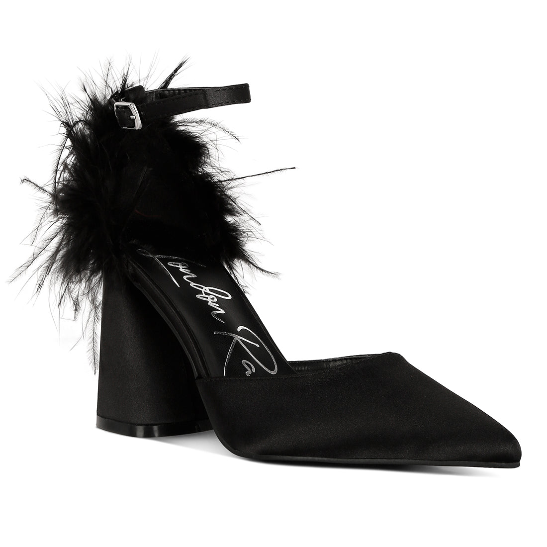 fur detail block heel sandals#color_black