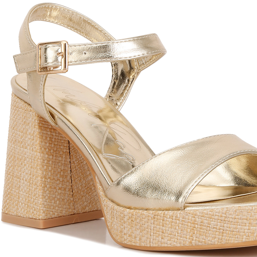metallic block heel sandals#color_gold