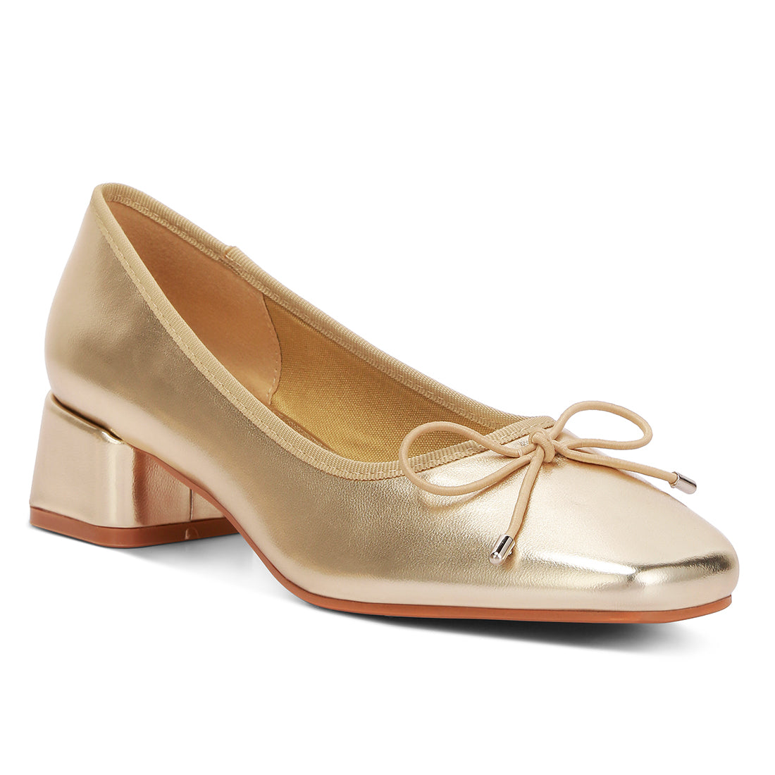 metallic low block heel ballerinas#color_gold
