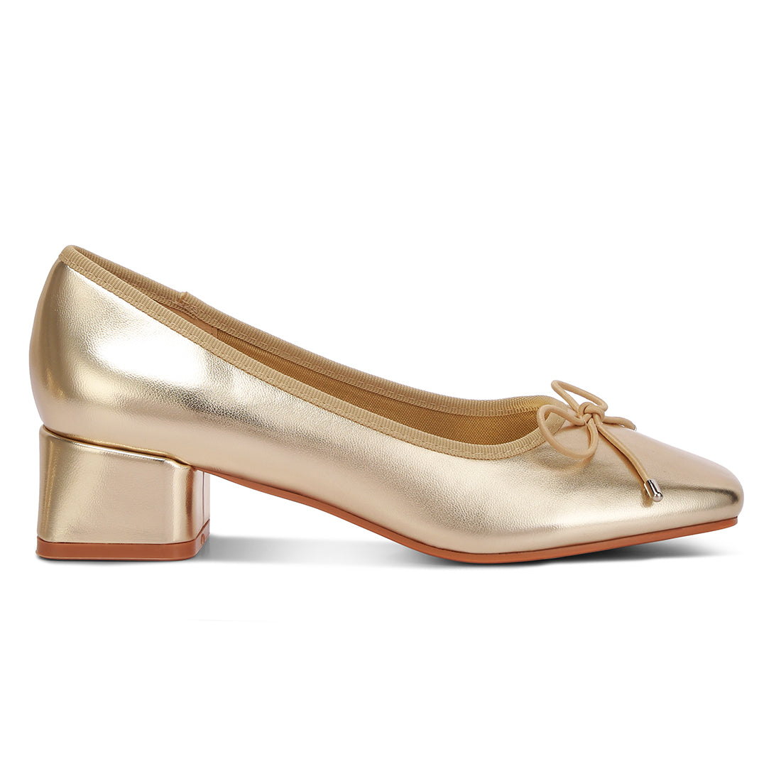 metallic low block heel ballerinas#color_gold