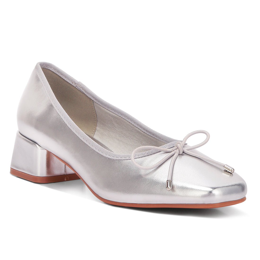 metallic low block heel ballerinas#color_silver