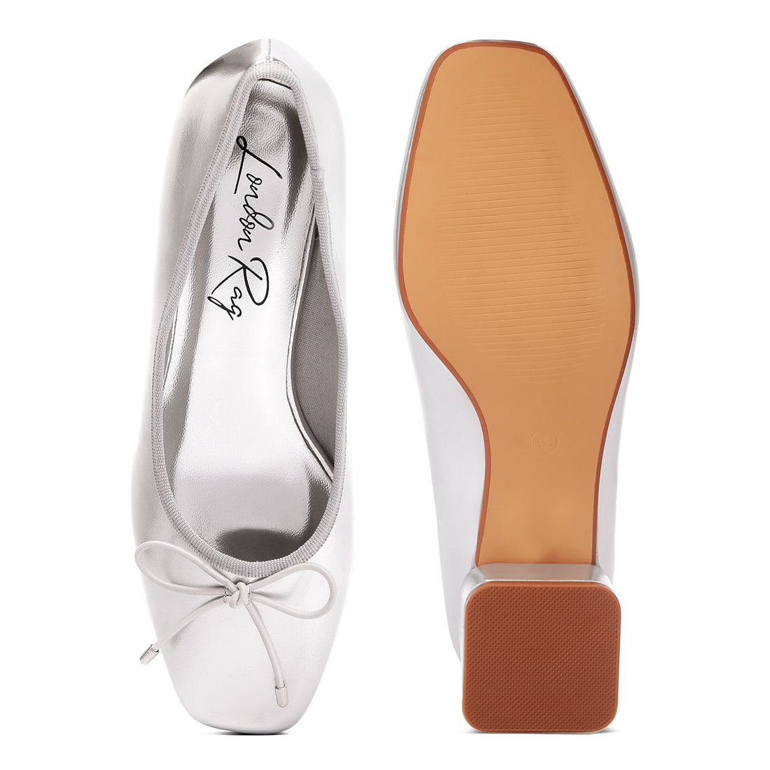 metallic low block heel ballerinas#color_silver
