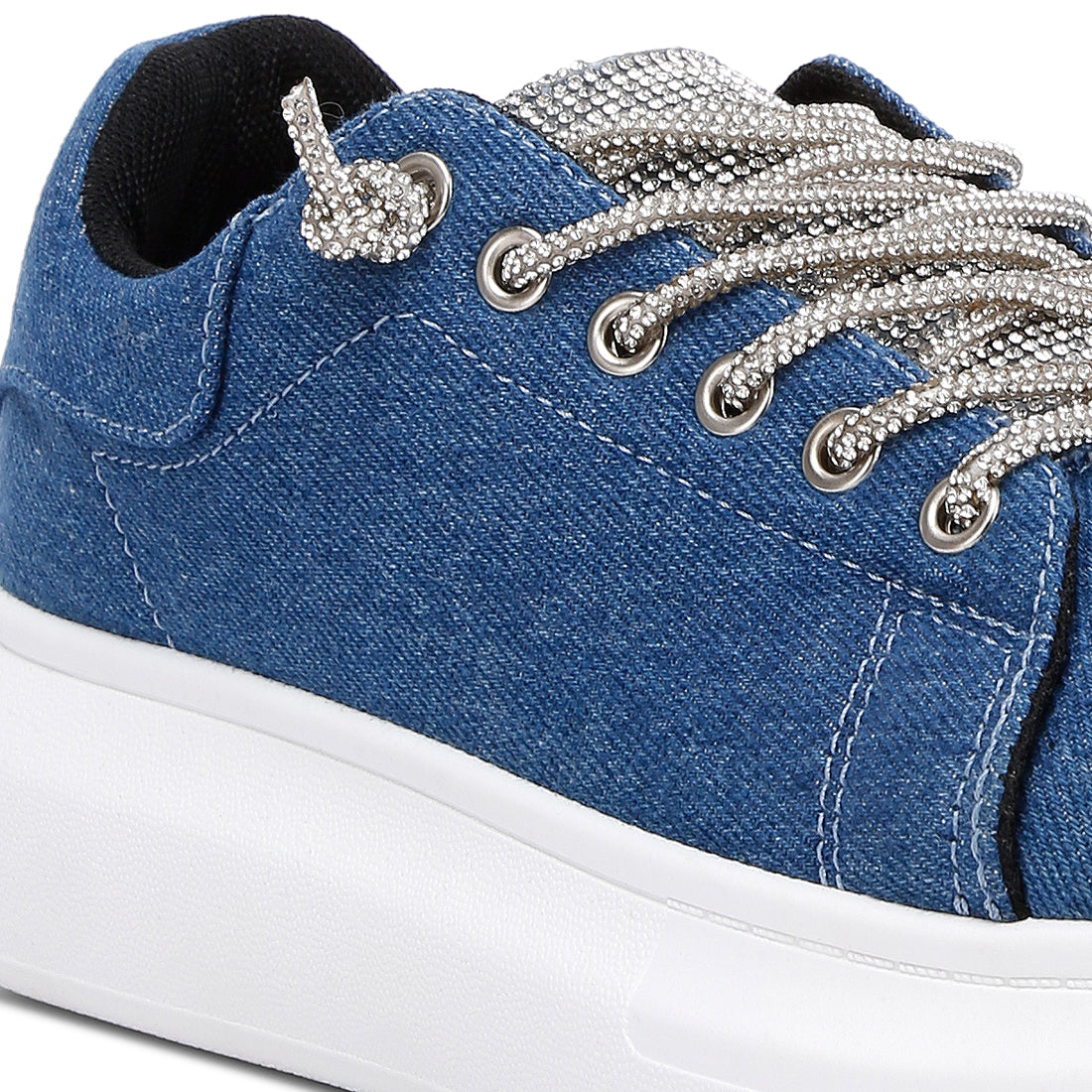 rhinestone embellished denim sneakers