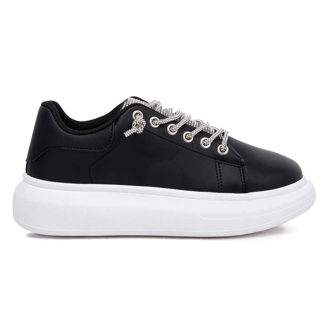 rhinestones lace up sneakers#color_black