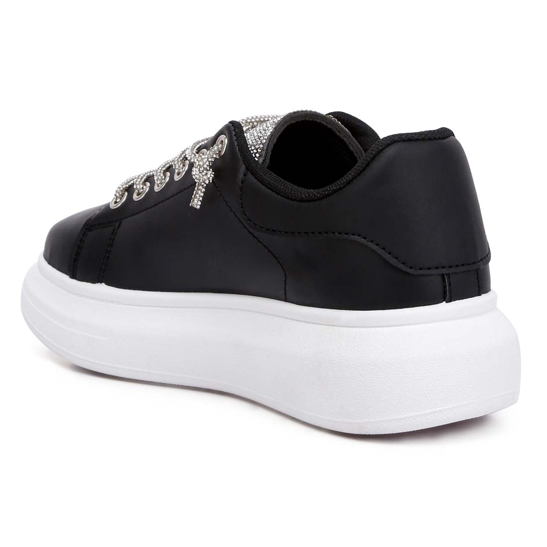 rhinestones lace up sneakers#color_black