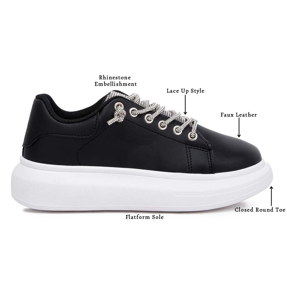 rhinestones lace up sneakers#color_black