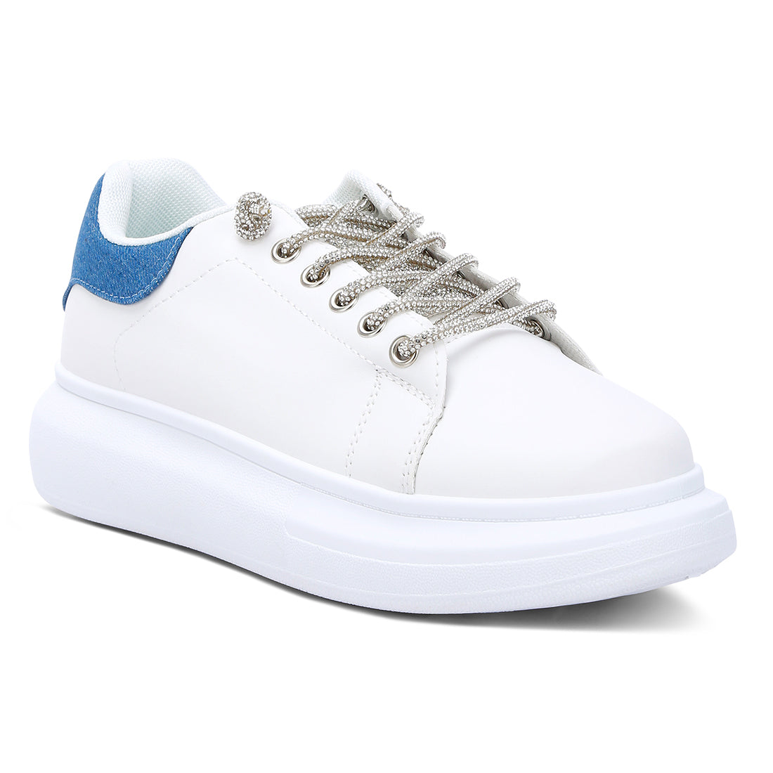 rhinestones lace up sneakers#color_white