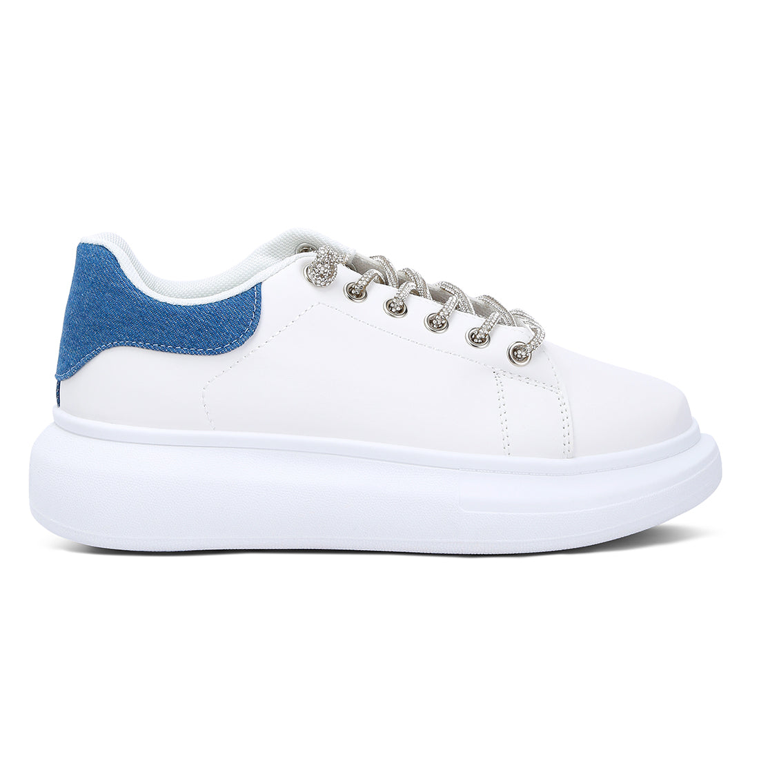 rhinestones lace up sneakers#color_white