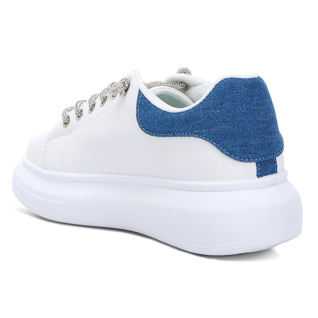 rhinestones lace up sneakers#color_white