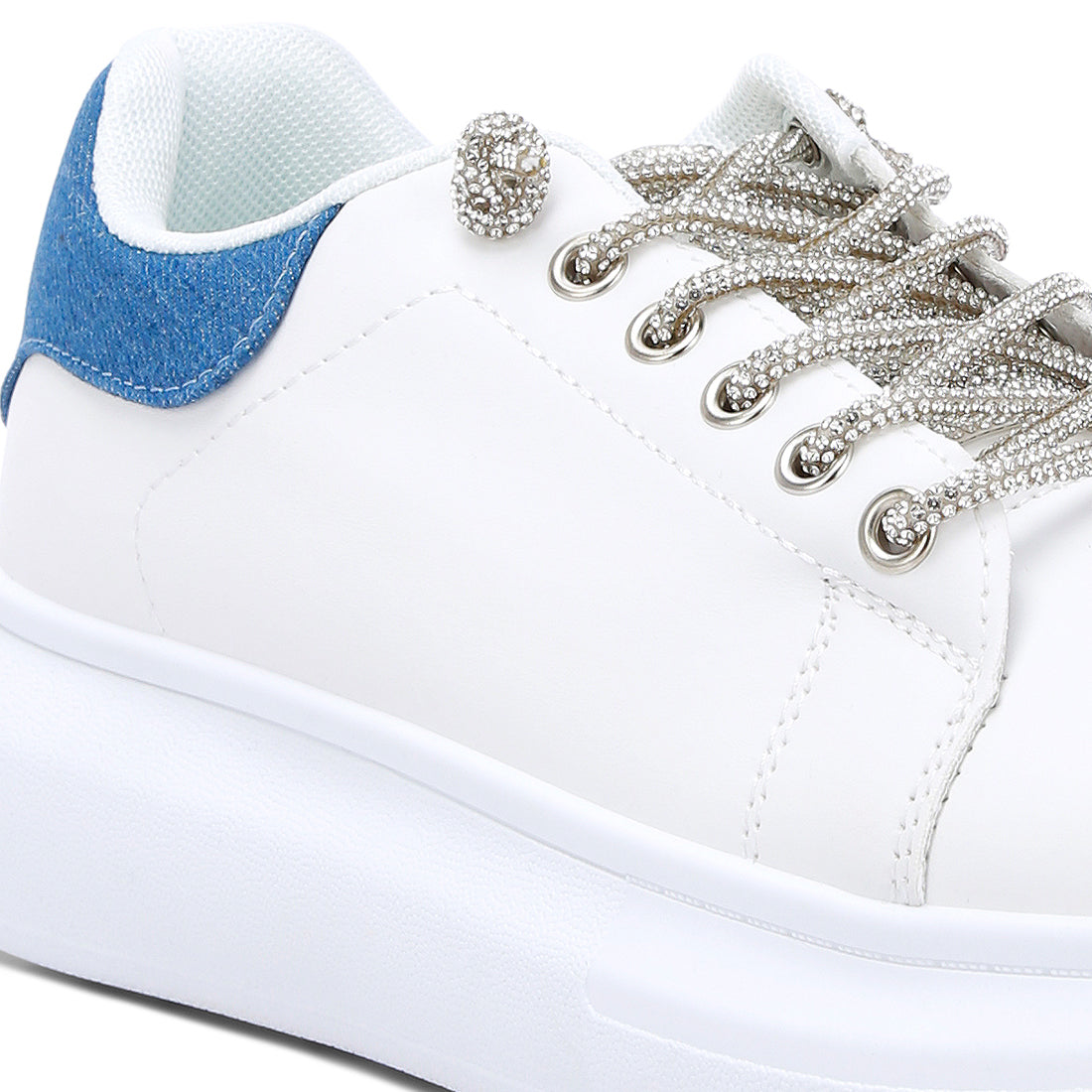 rhinestones lace up sneakers#color_white