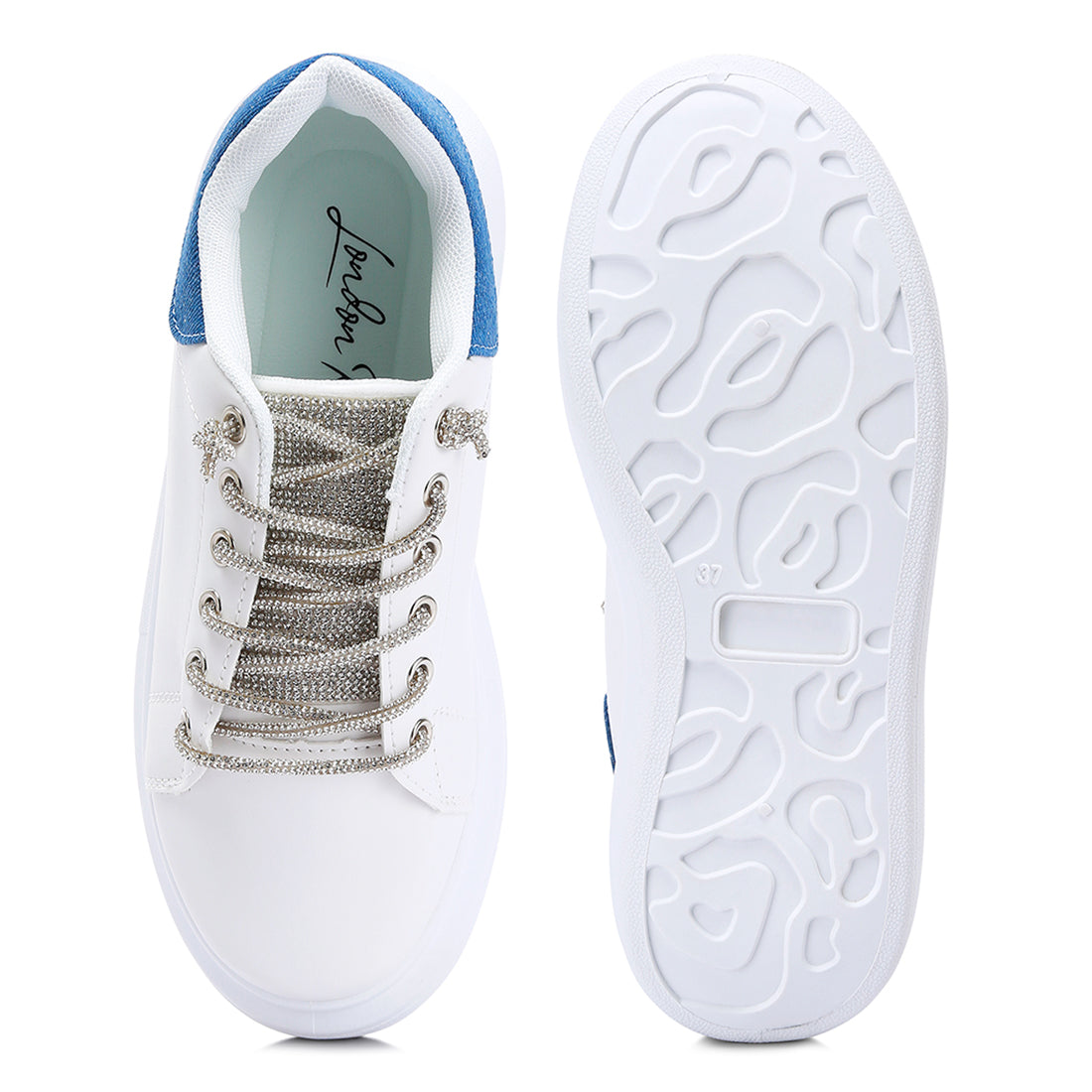 rhinestones lace up sneakers#color_white