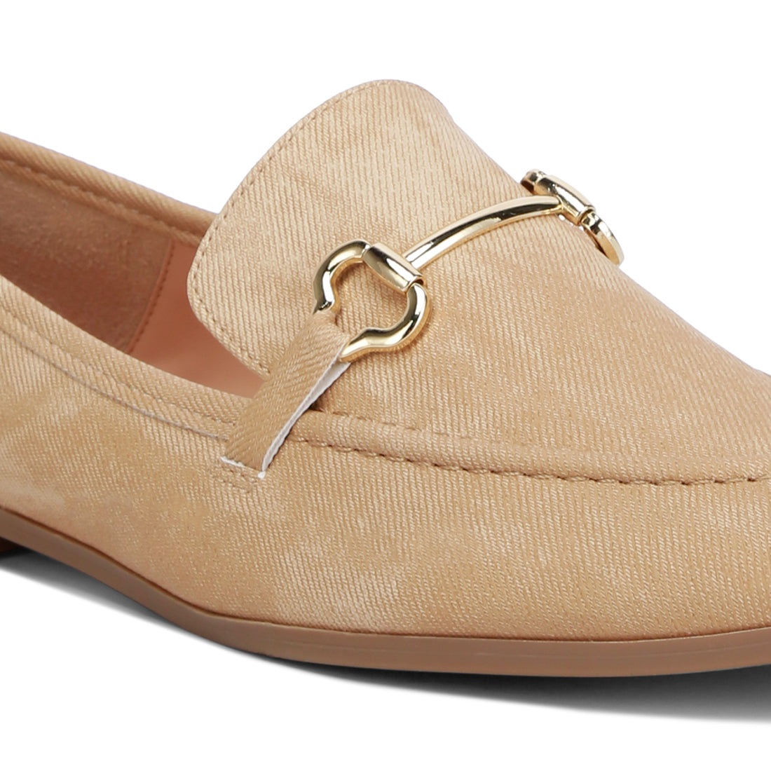 horsebit embellished canvas loafers#color_beige