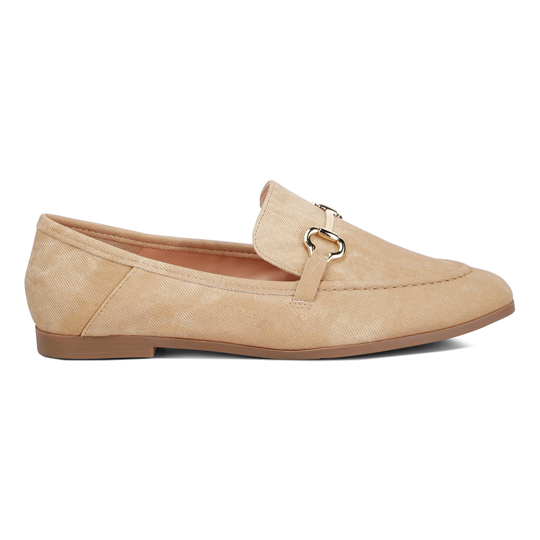 horsebit embellished canvas loafers#color_beige