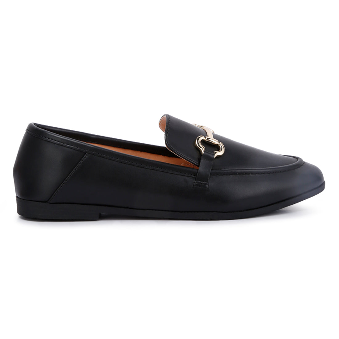 horsebit embellished faux leather loafers#color_black