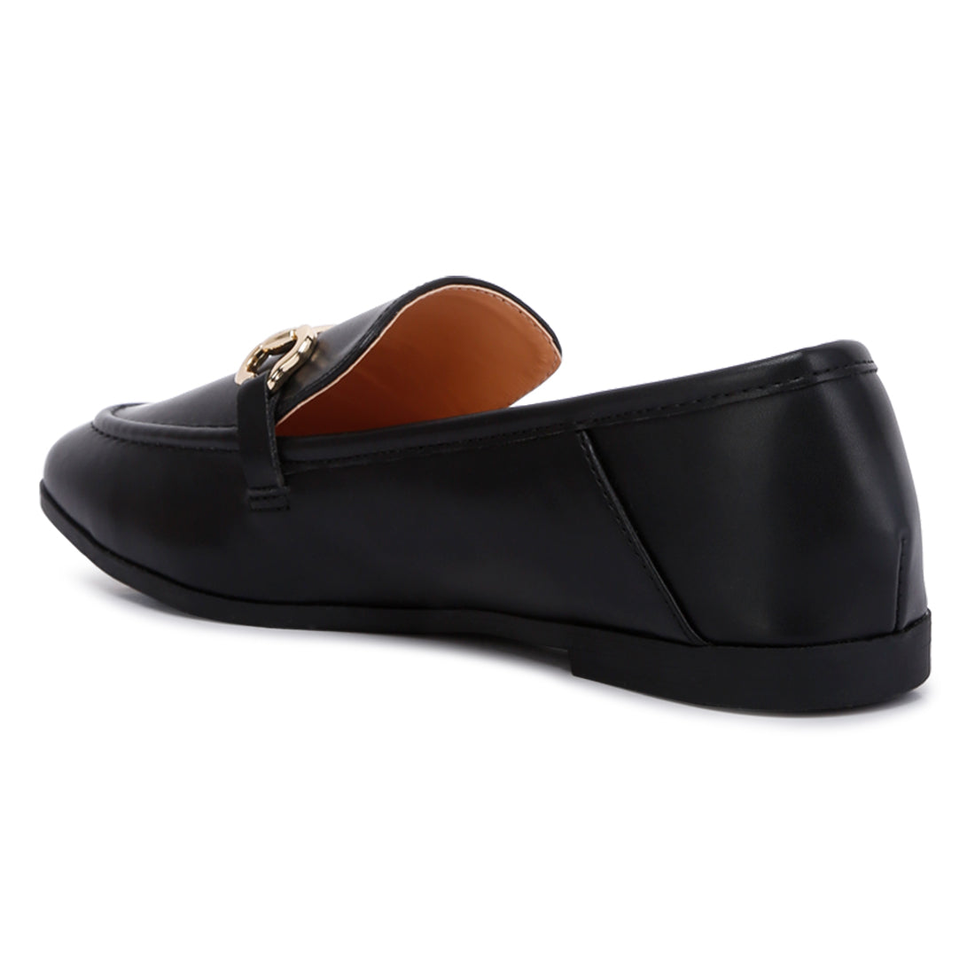 horsebit embellished faux leather loafers#color_black