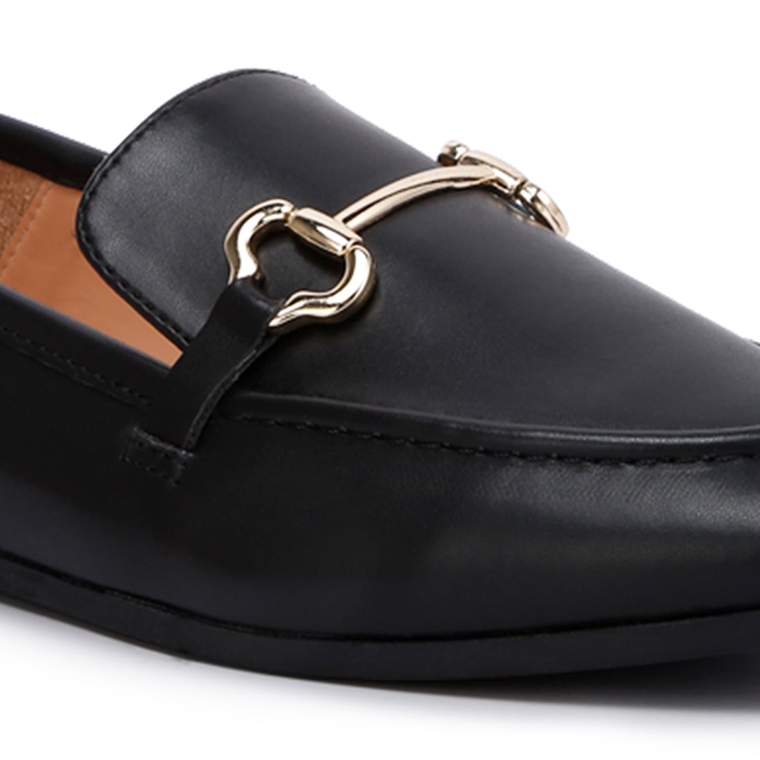 horsebit embellished faux leather loafers#color_black