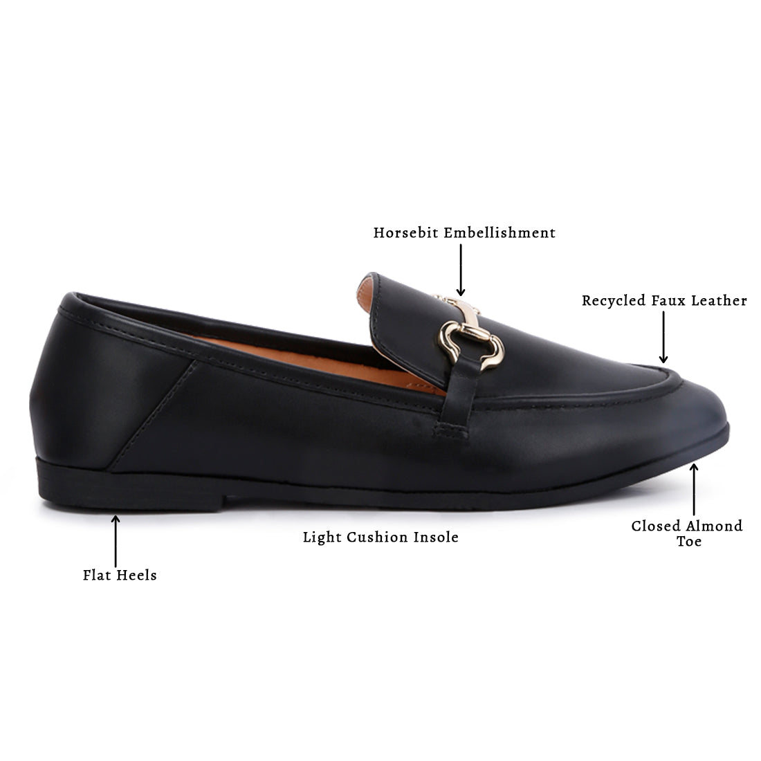 horsebit embellished faux leather loafers#color_black