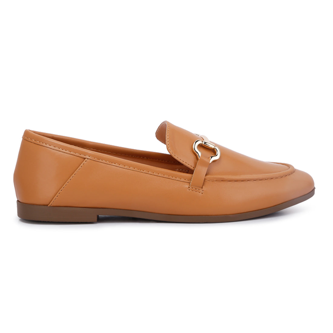 horsebit embellished faux leather loafers#color_tan