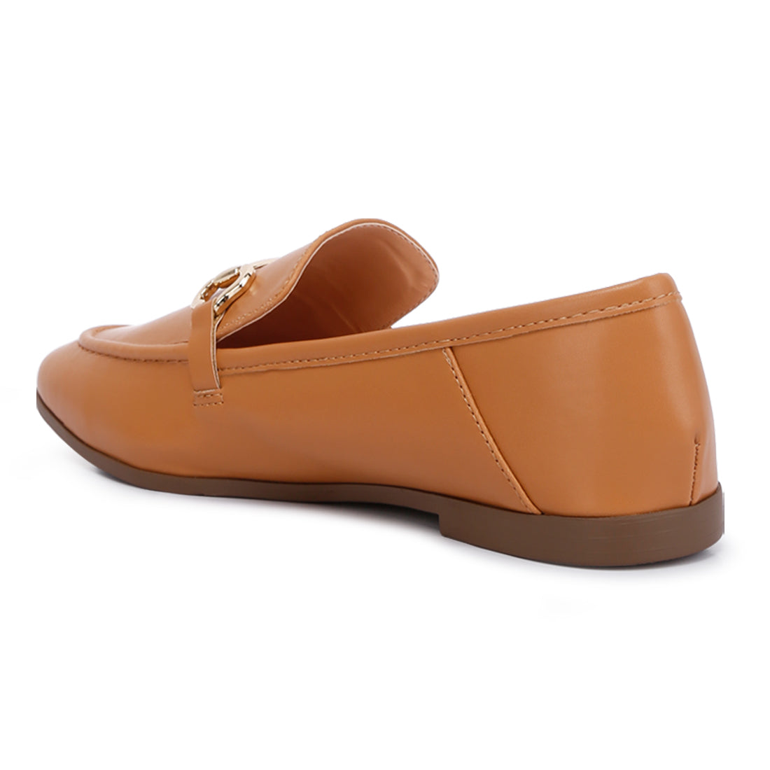 horsebit embellished faux leather loafers#color_tan