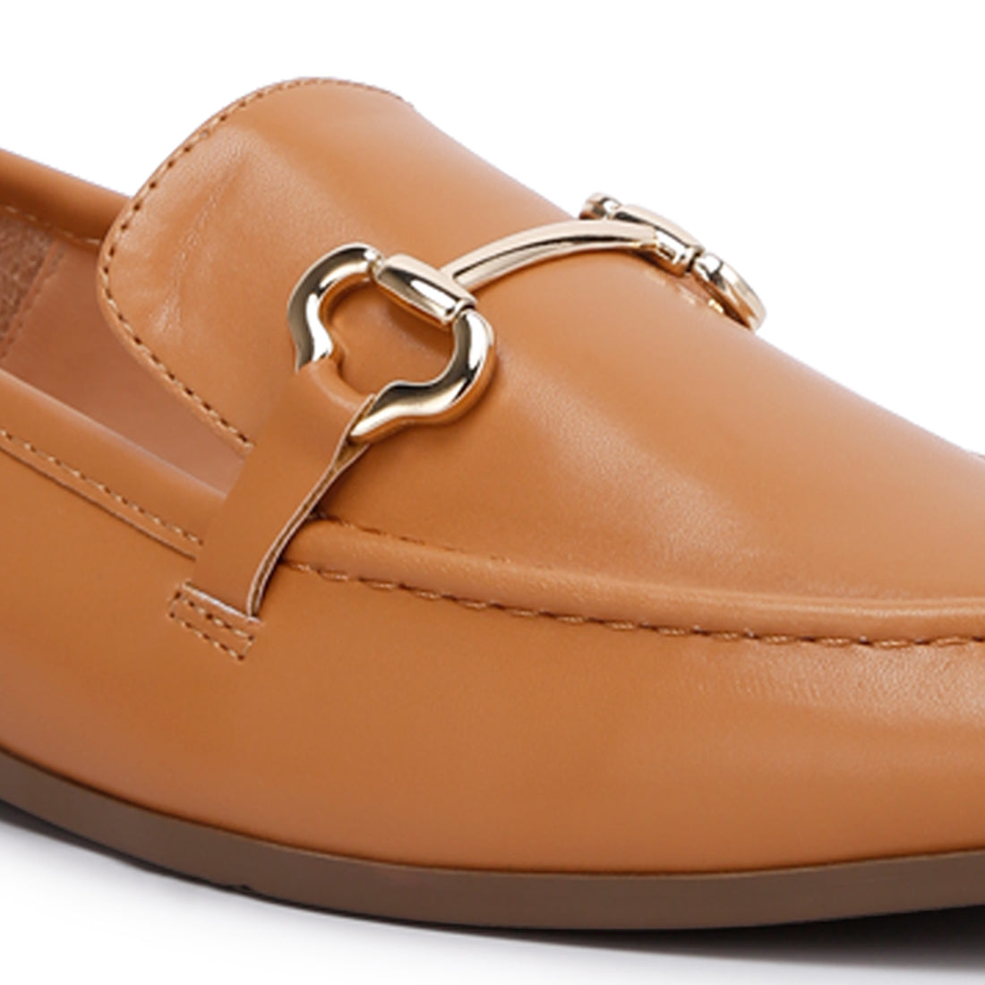 horsebit embellished faux leather loafers#color_tan