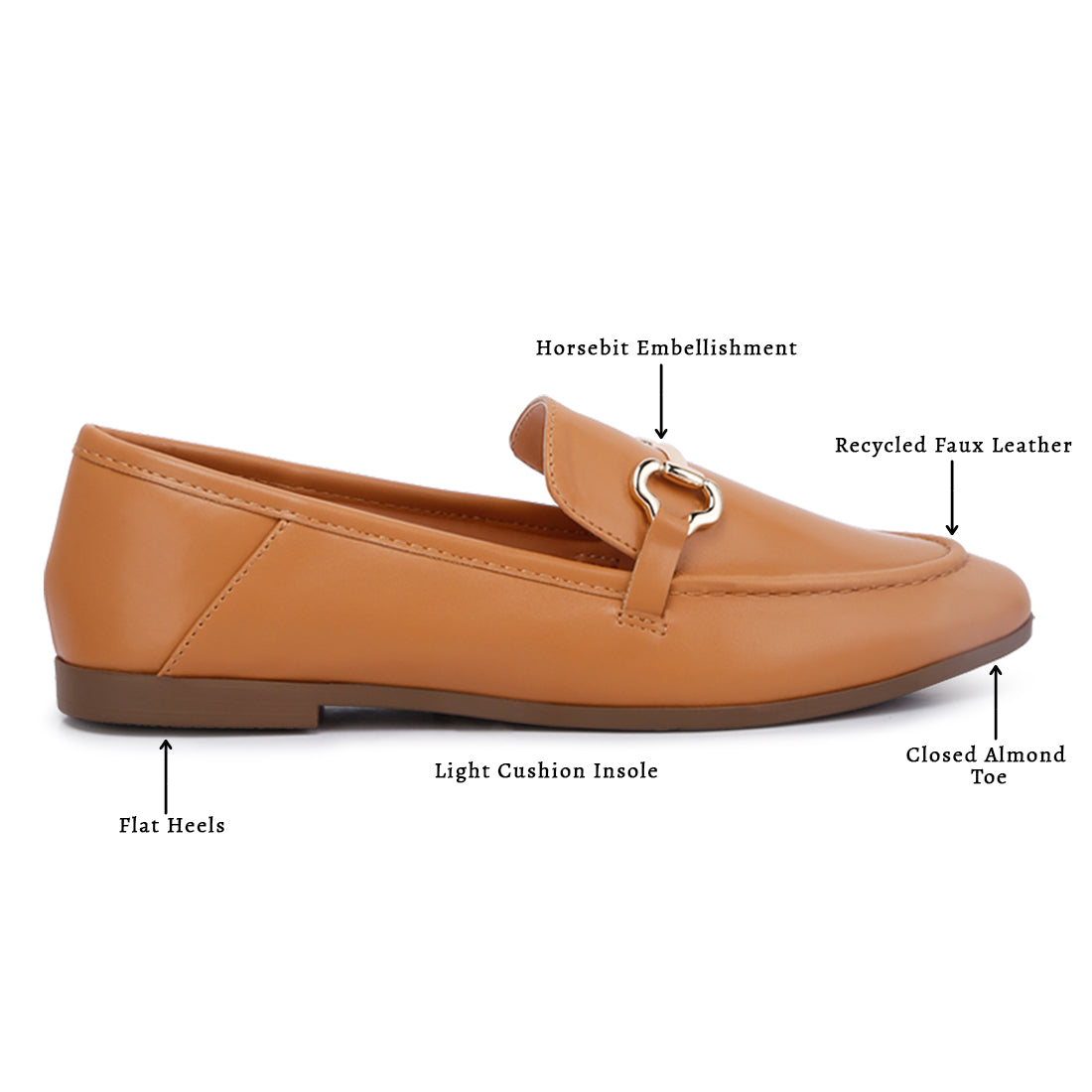 horsebit embellished faux leather loafers#color_tan