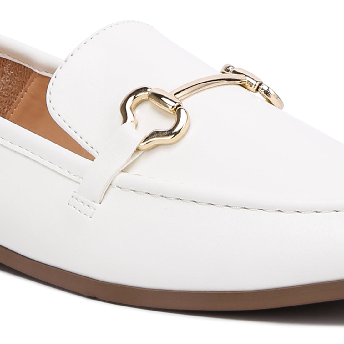 horsebit embellished faux leather loafers#color_white