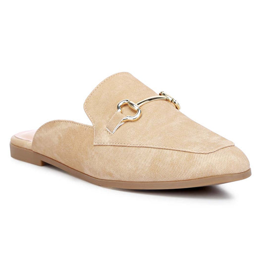 horsebit embellishment slip on mules#color_beige