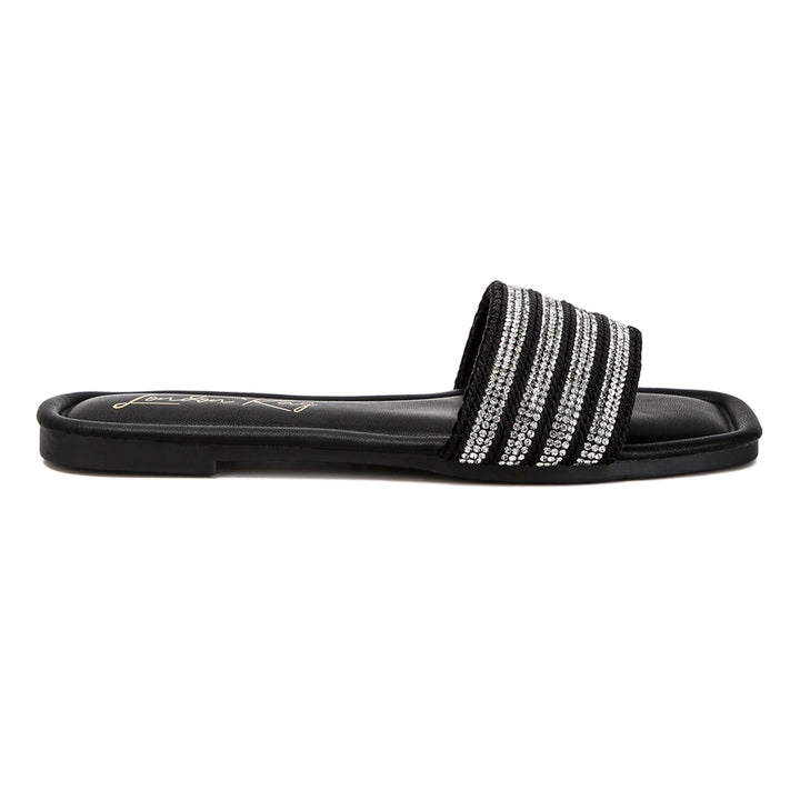 striped slip on flats#color_black