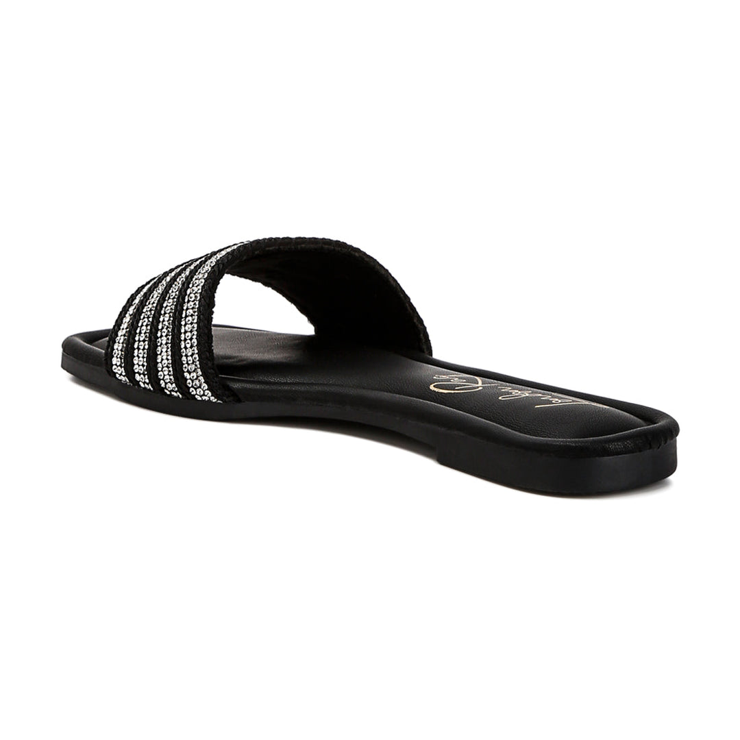 striped slip on flats#color_black