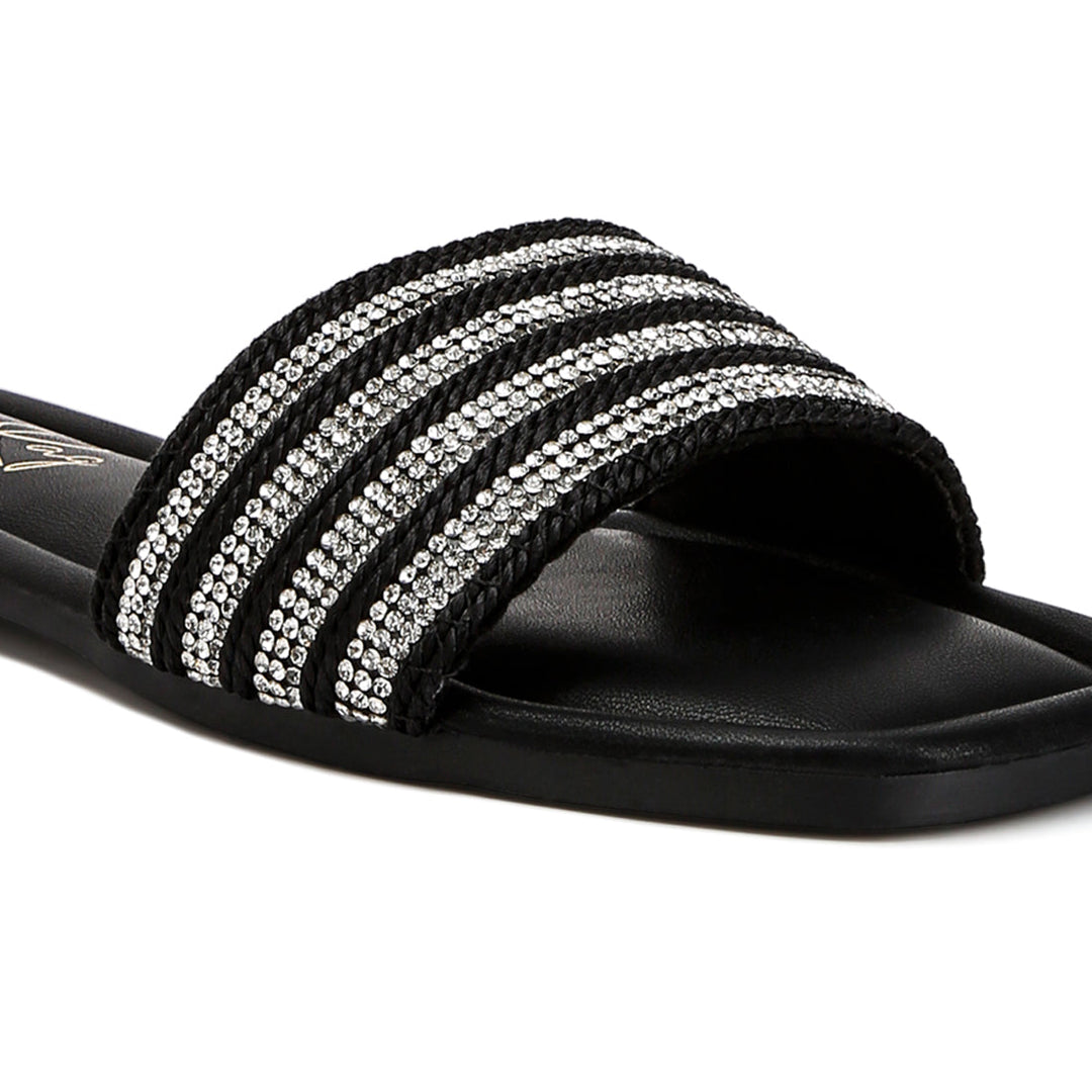 striped slip on flats#color_black