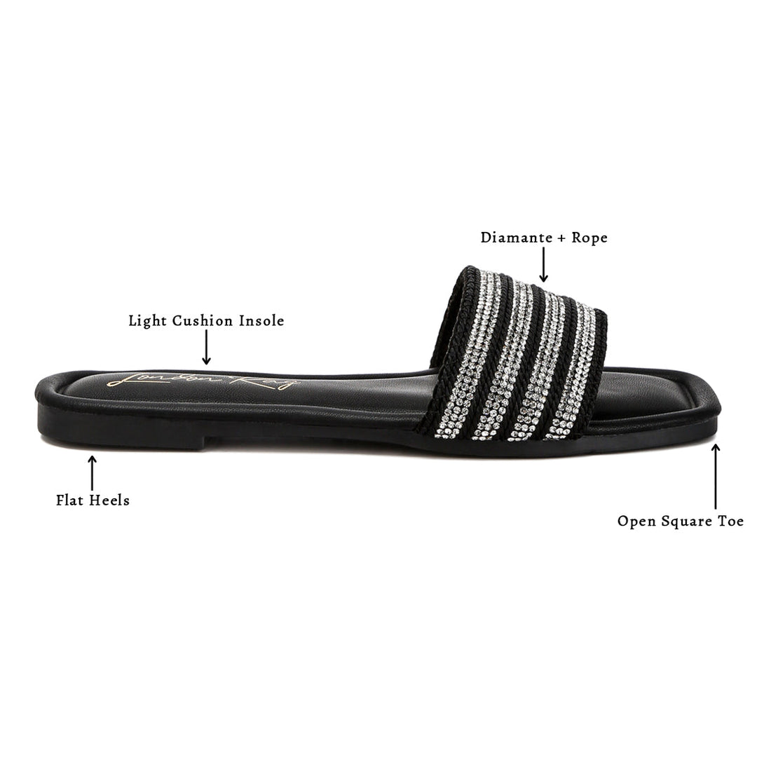 striped slip on flats#color_black