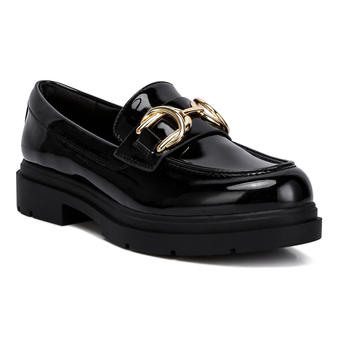 horsebit embellished platform loafers#color_black