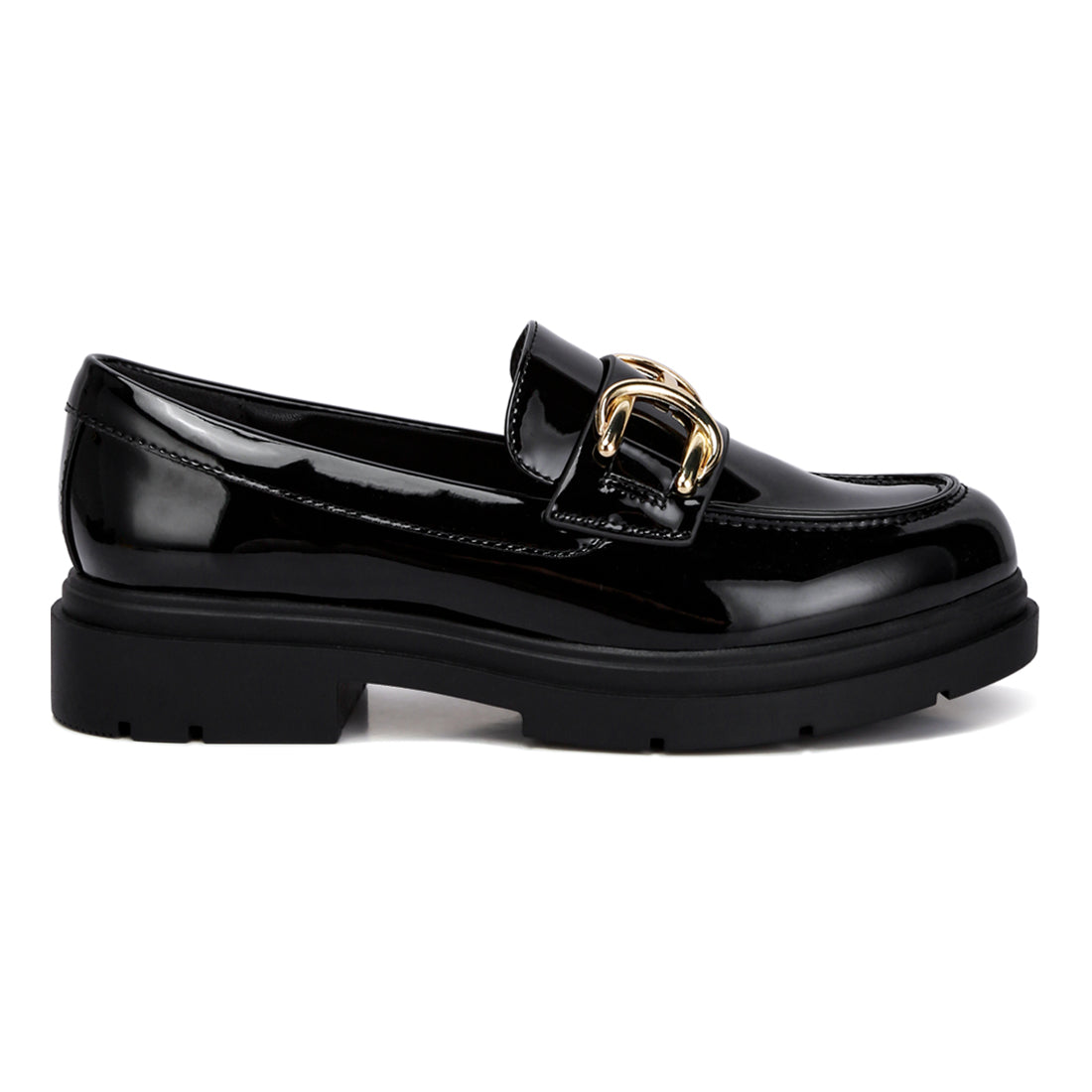 horsebit embellished platform loafers#color_black