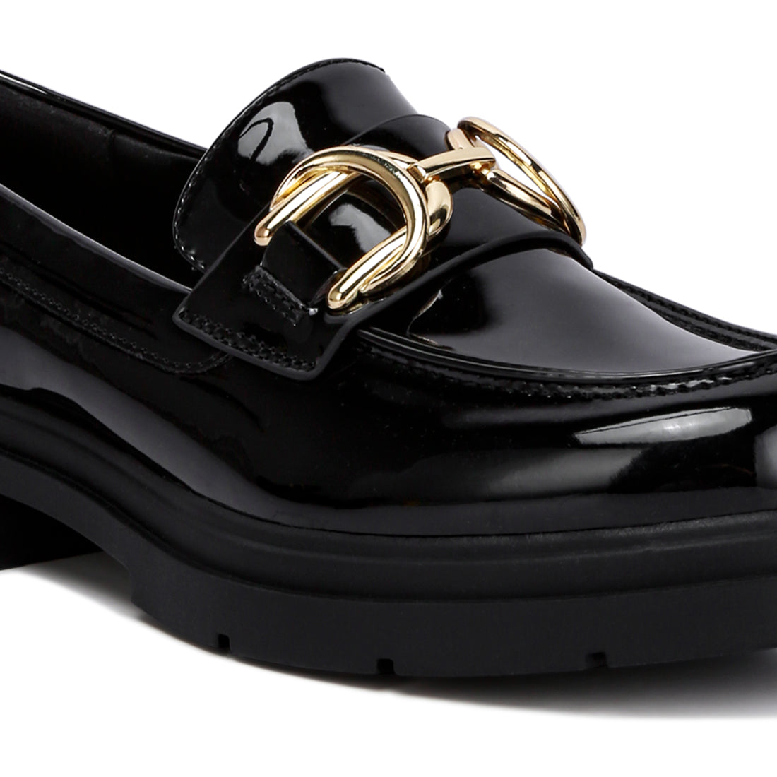 horsebit embellished platform loafers#color_black