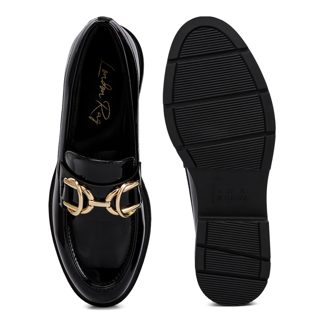 horsebit embellished platform loafers#color_black