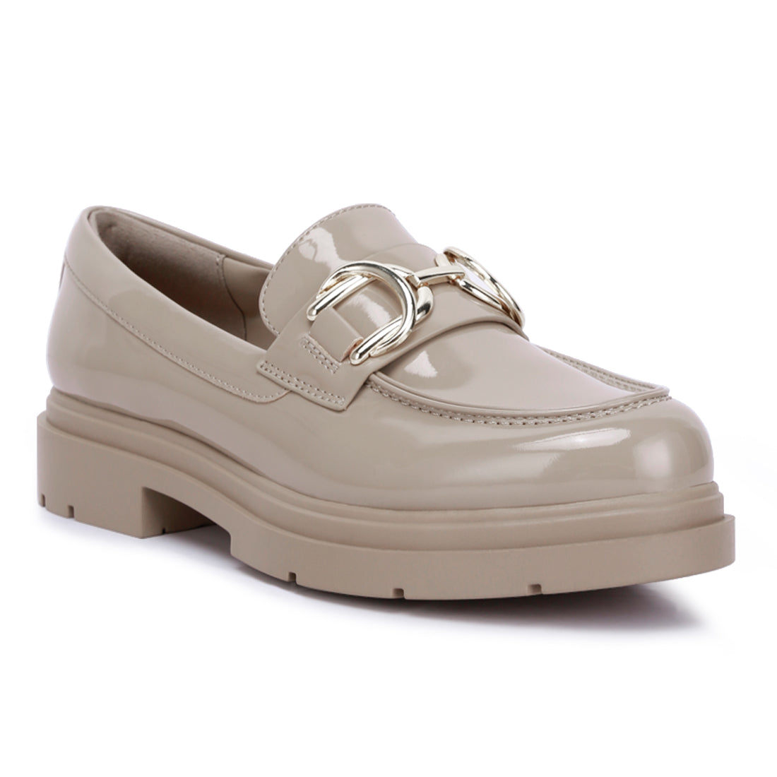 horsebit embellished platform loafers#color_beige