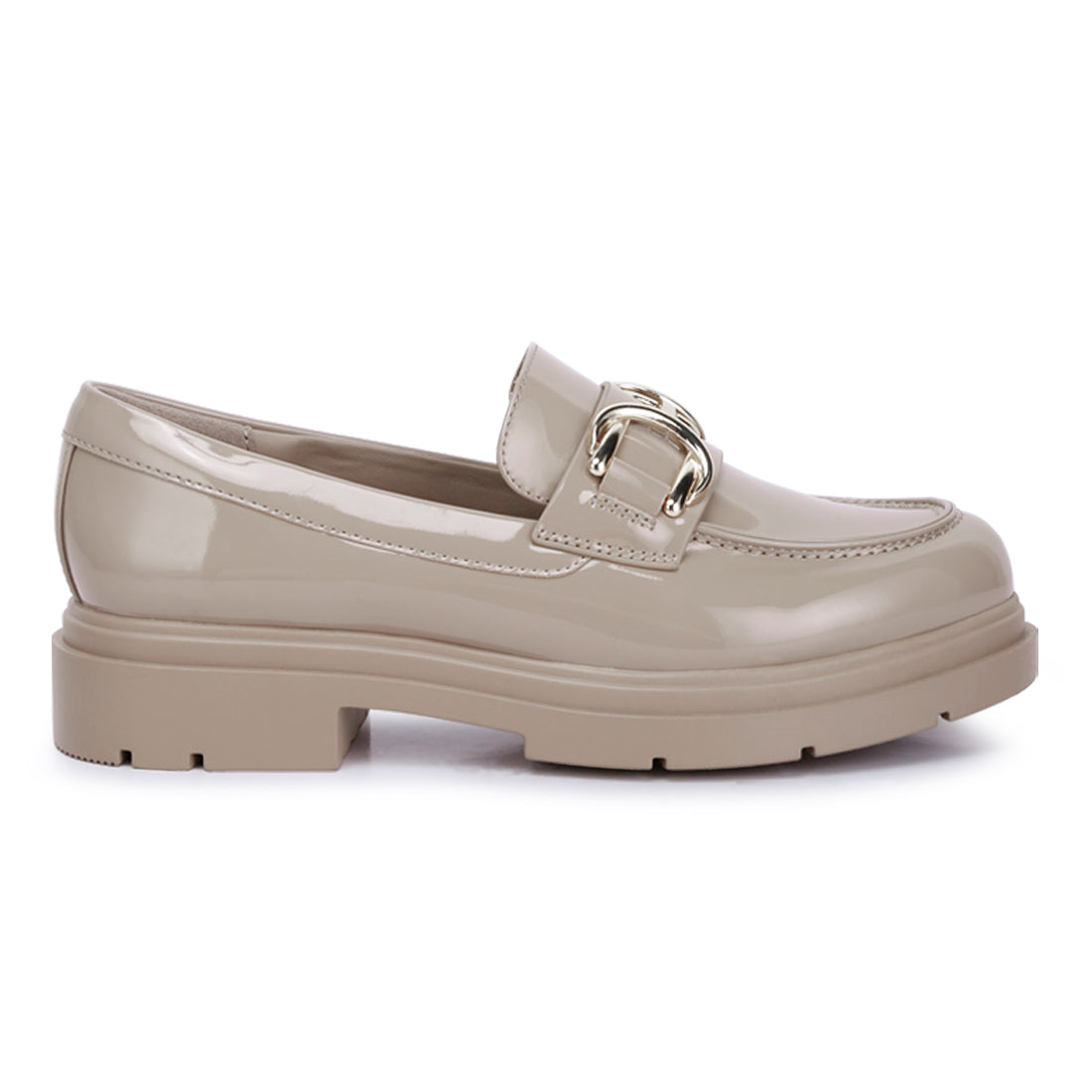 horsebit embellished platform loafers#color_beige