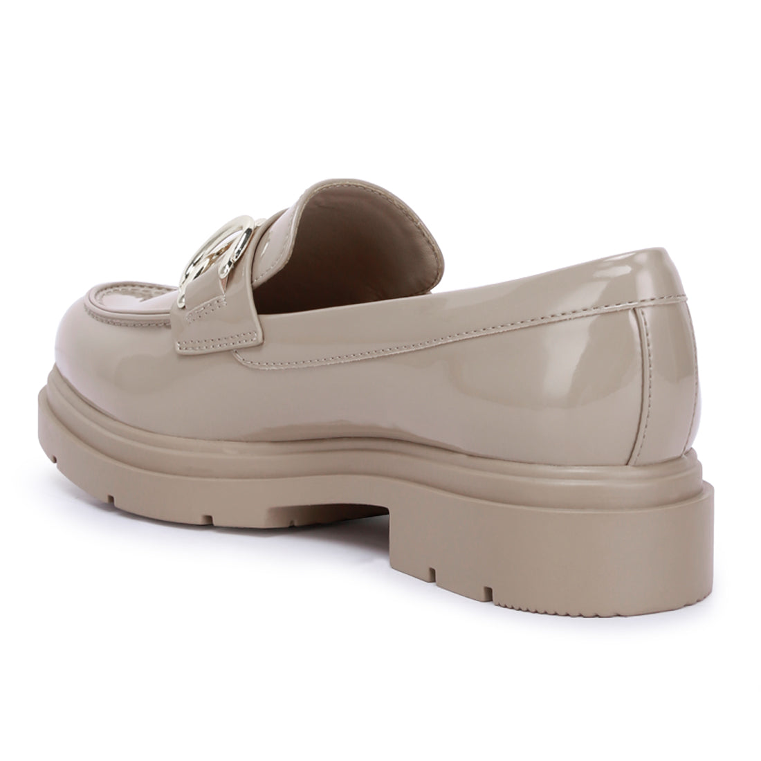 horsebit embellished platform loafers#color_beige