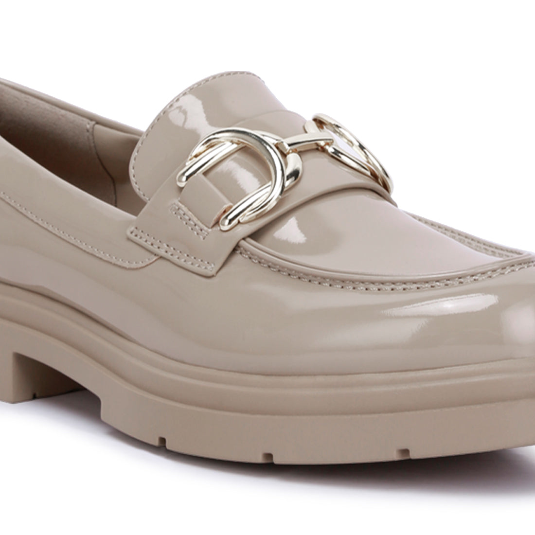 horsebit embellished platform loafers#color_beige