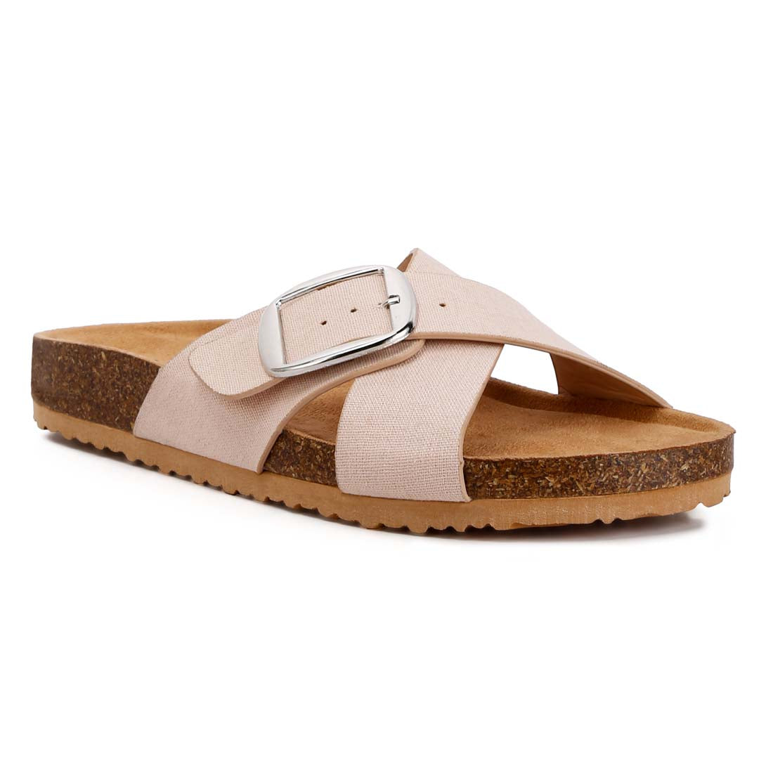 buckle slip on sandals#color_beige