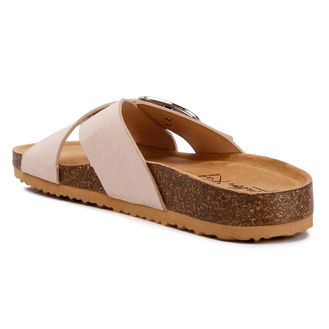 buckle slip on sandals#color_beige