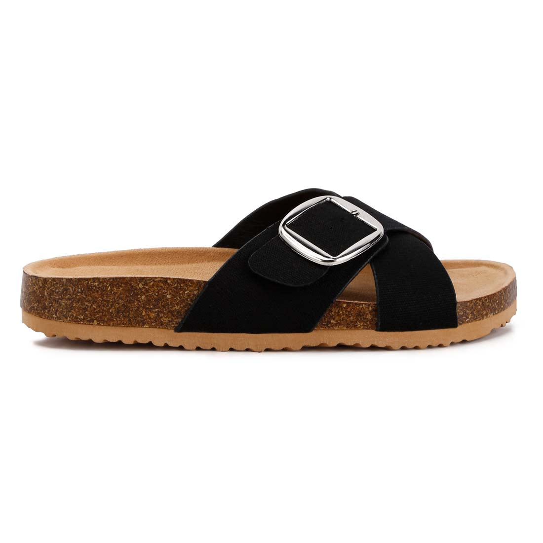 buckle slip on sandals#color_black
