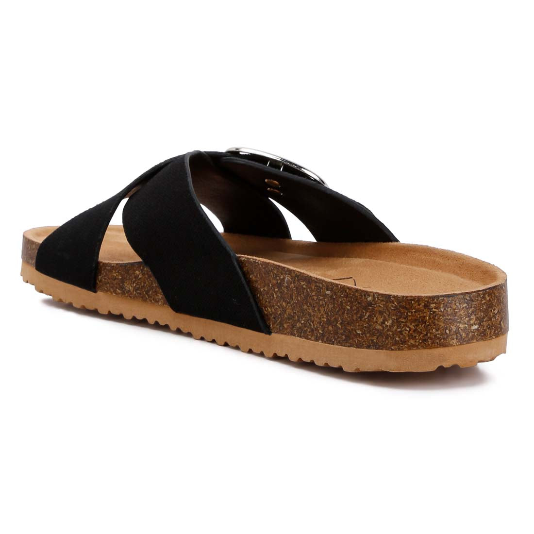 buckle slip on sandals#color_black