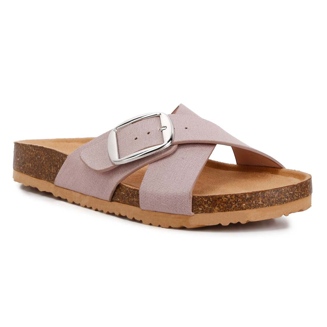 buckle slip on sandals#color_taupe