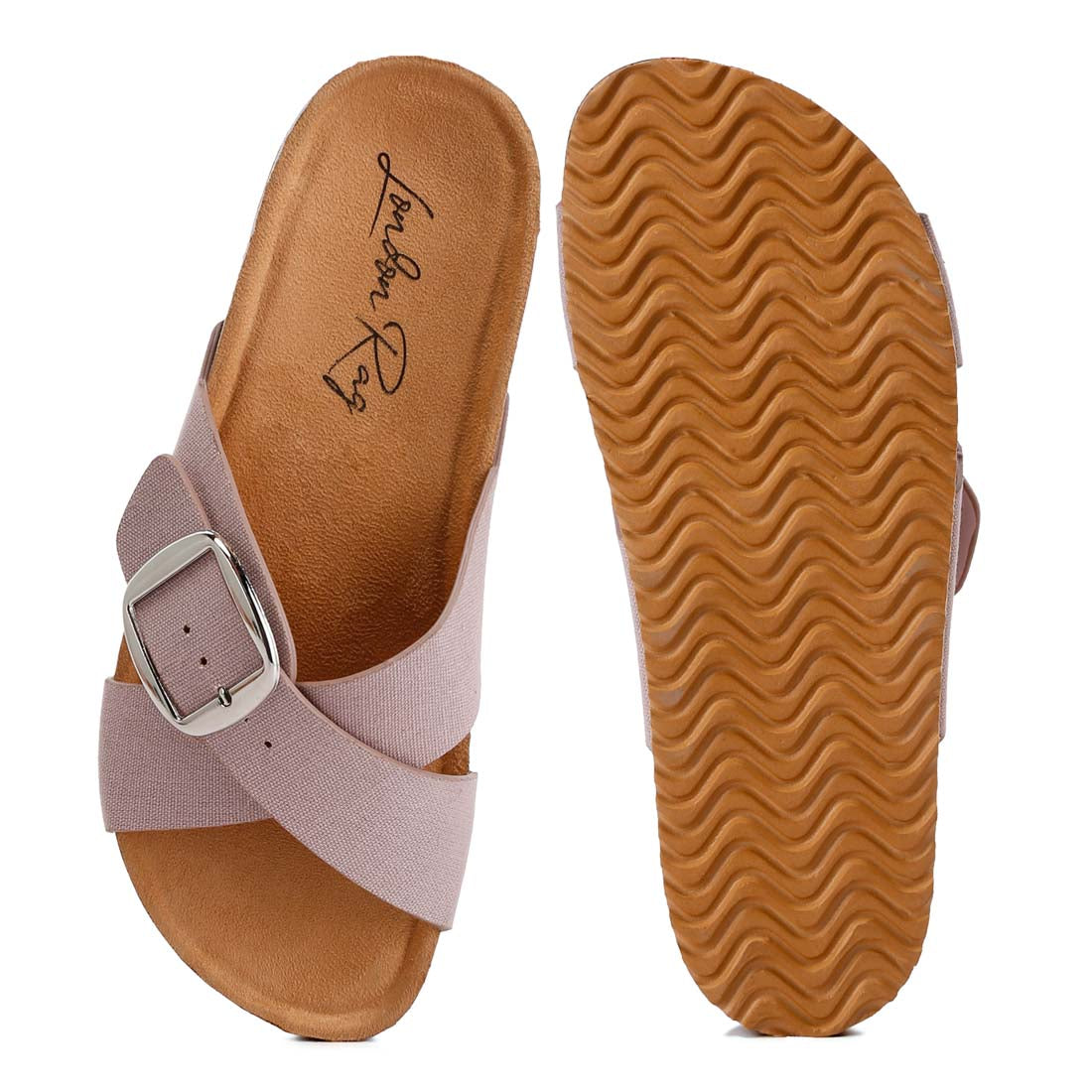 buckle slip on sandals#color_taupe