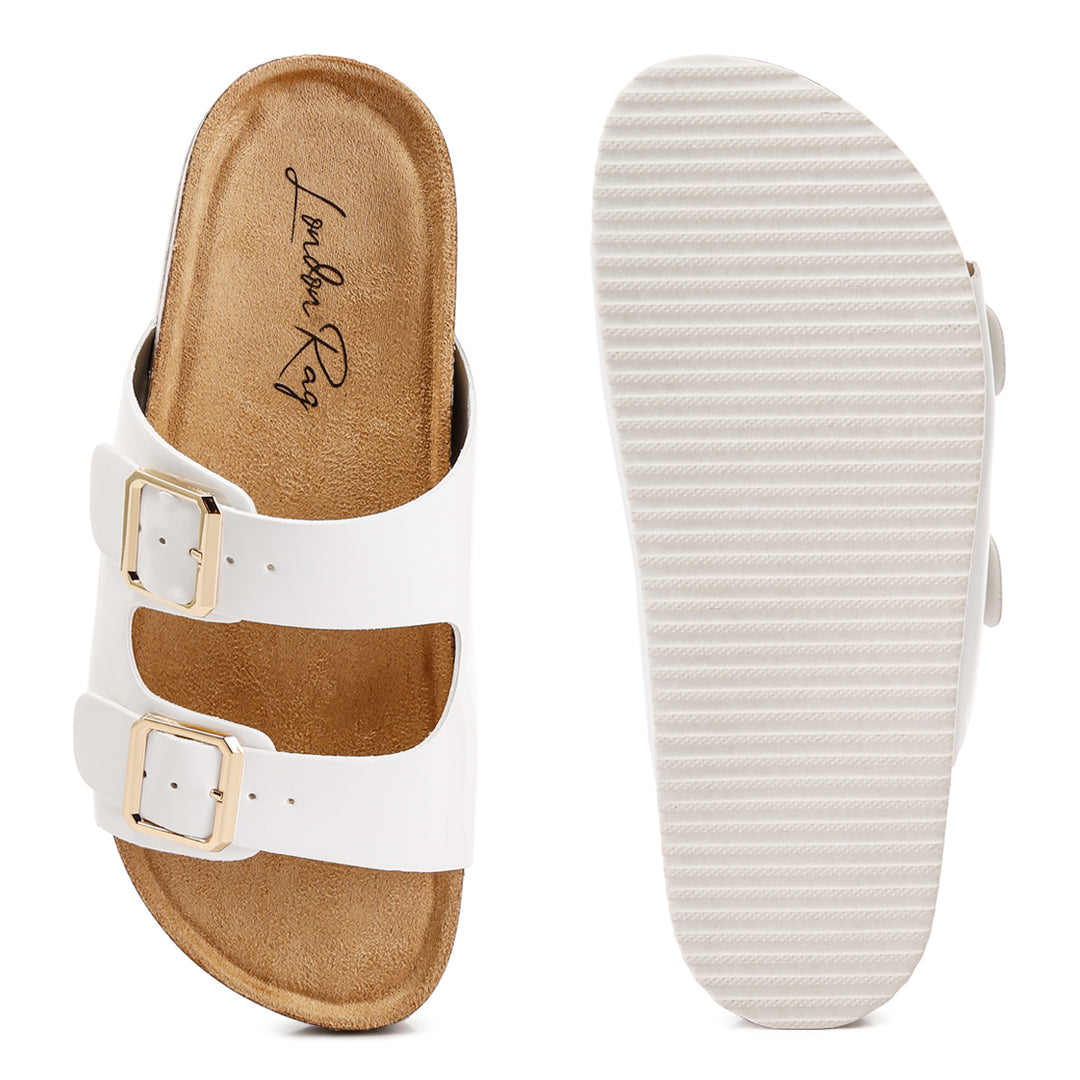 dual strap buckle flats#color_white