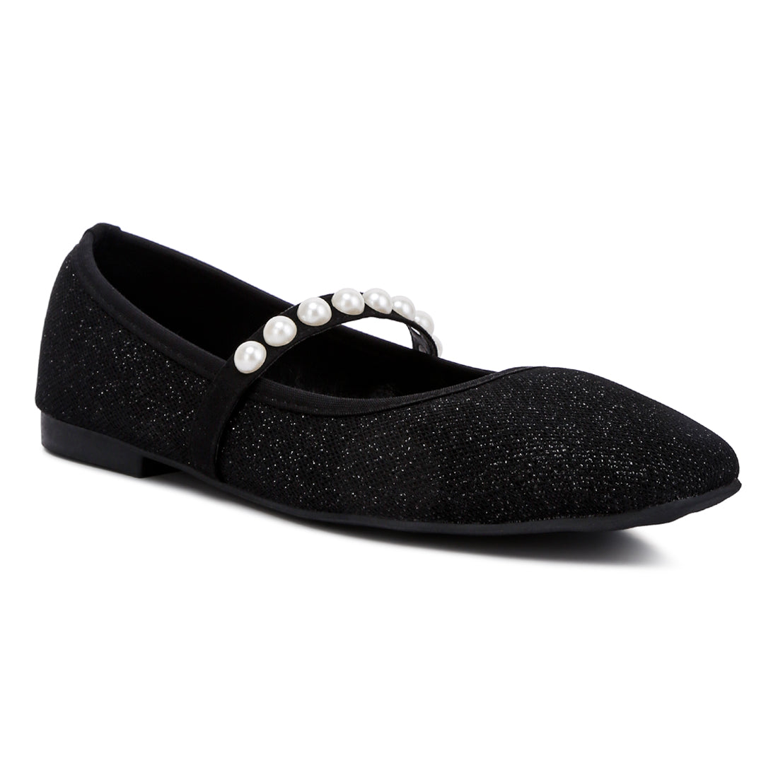 pearl embellished ballerina flats#color_black