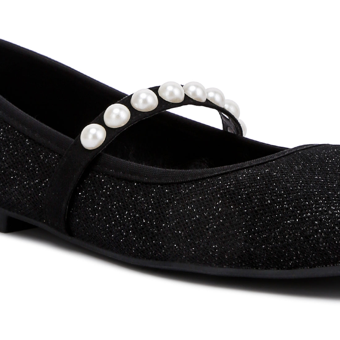 pearl embellished ballerina flats#color_black