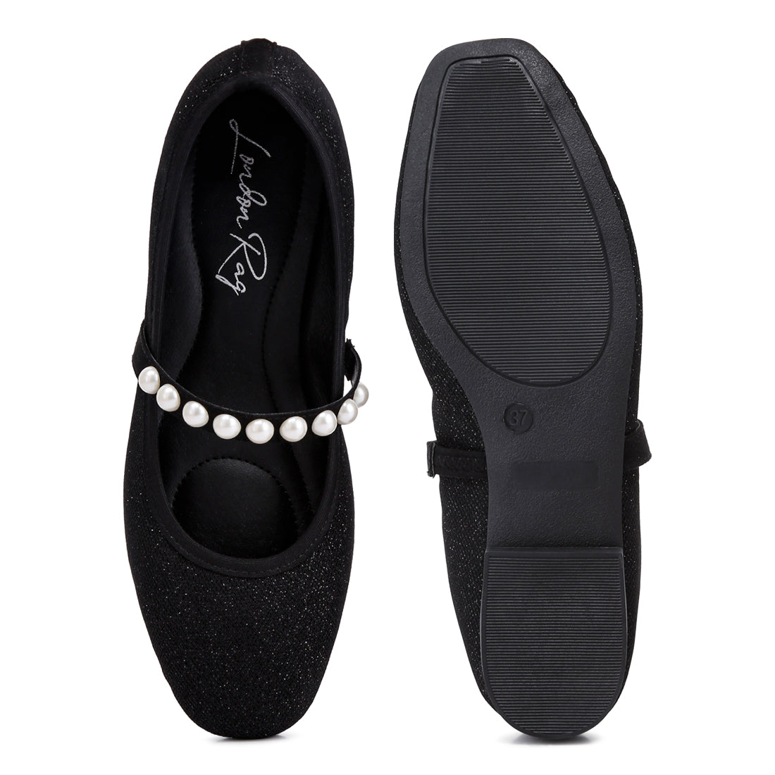 pearl embellished ballerina flats#color_black