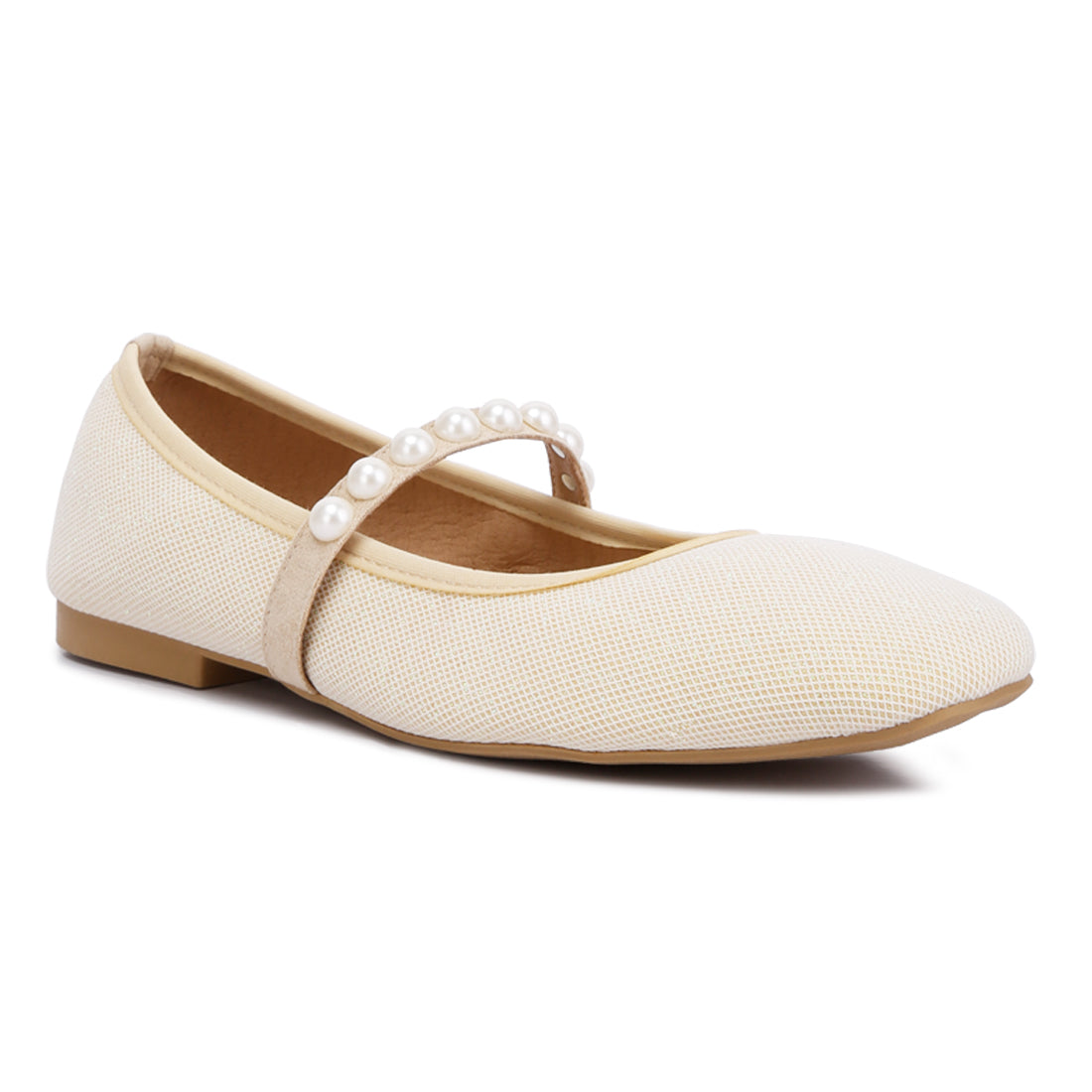 pearl embellished ballerina flats#color_beige